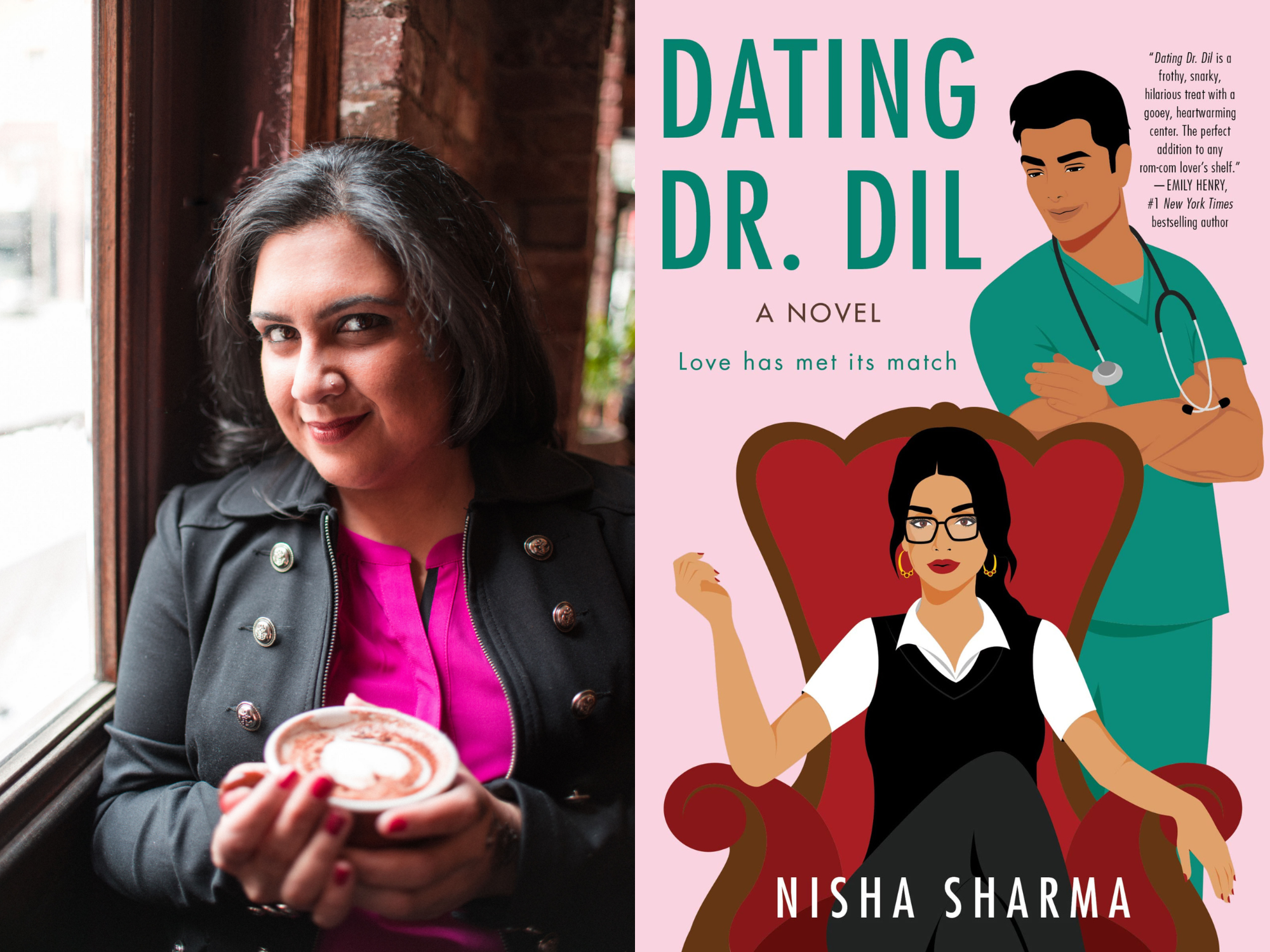 Dating Dr. Dil by Nisha Sharma author profile photo from Goodreads and book cover