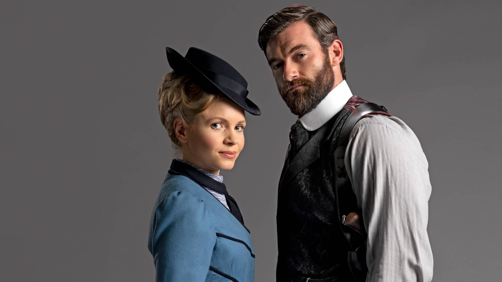 Miss Scarlet and the Duke promo pic 1 Kate Phillips as Eliza Scarlet and Stuart Martin as William The Duke Wellington