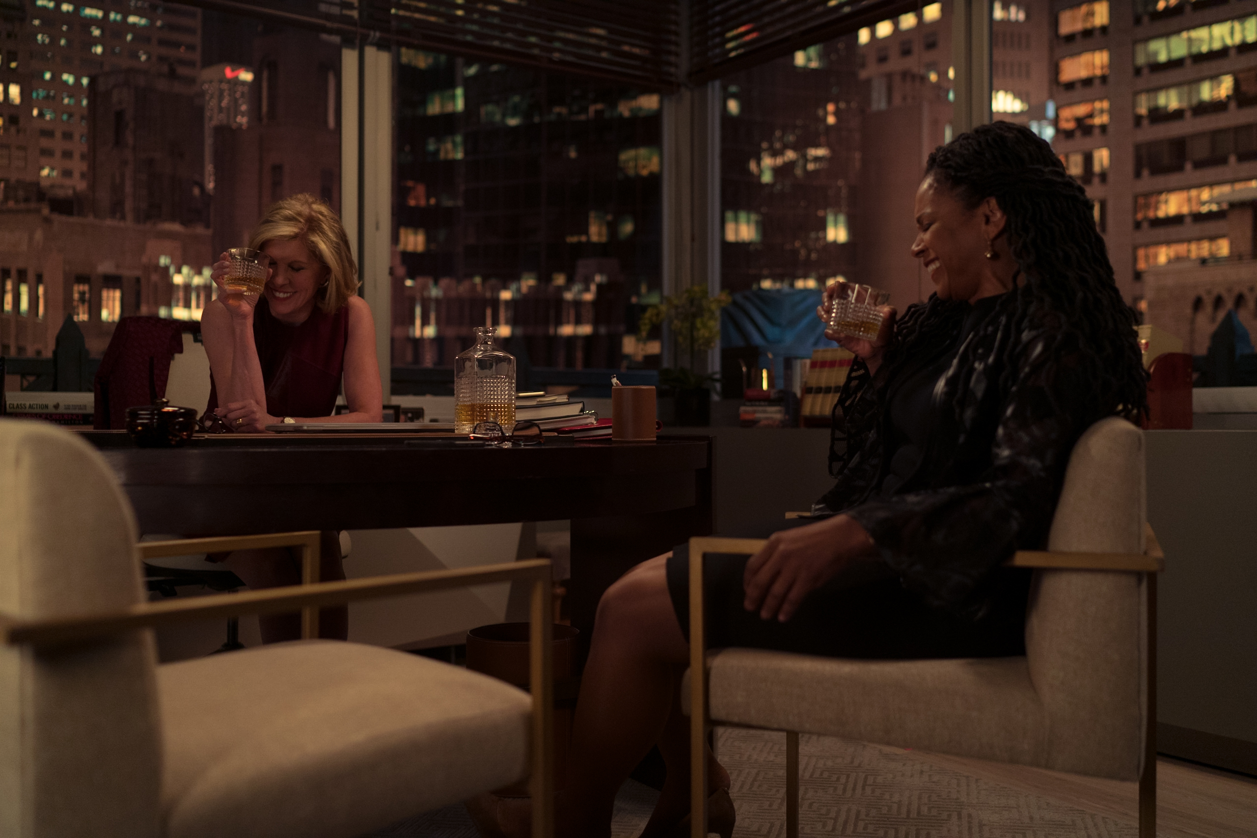 The Good Fight 6x07 "The End of STR Laurie" Christine Baranski as Diane Lockhart and Audra McDonald as Liz Reddick in The Good Fight episode 7, Season 6 streaming on Paramount+, 2022. Photo Credit: Elizabeth Fisher/Paramount+.