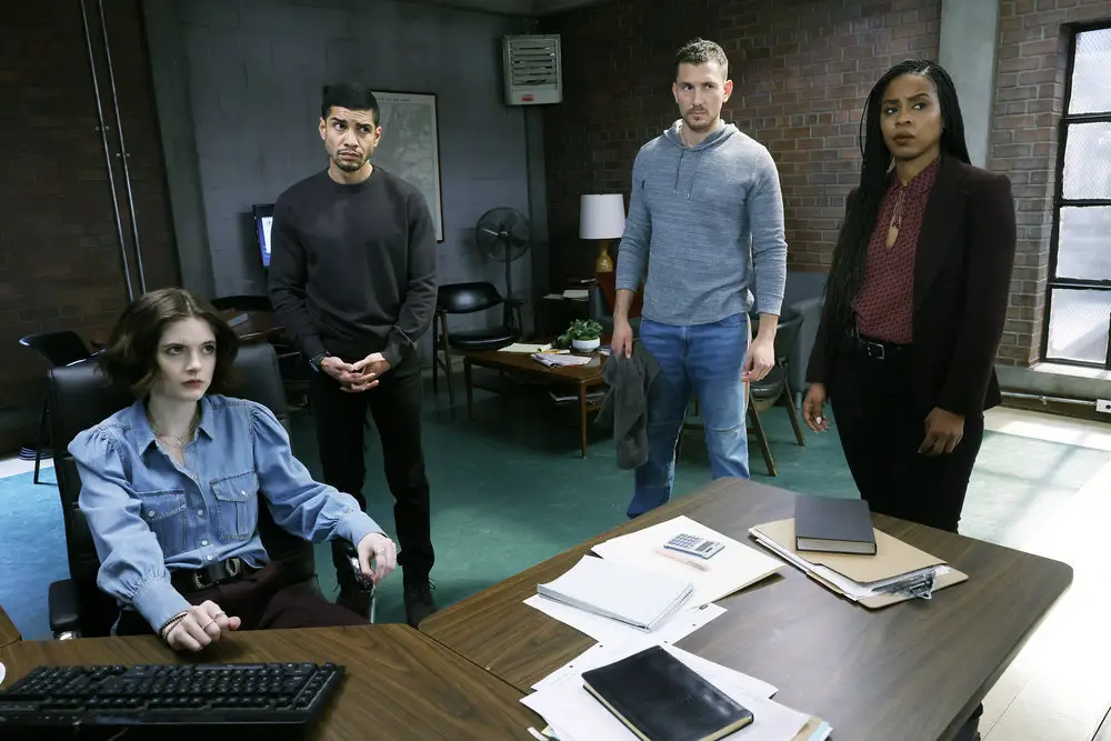Law & Order: Organized Crime 3x10 Pictured: (l-r) Ainsley Seiger as Det. Jet Slootmaekers, Rick Gonzalez as Det. Bobby Reyes, Brent Antonello as Det. Jamie Whelan, Danielle Moné Truitt as Sgt. Ayanna Bell -- (Photo by: Will Hart/NBC)