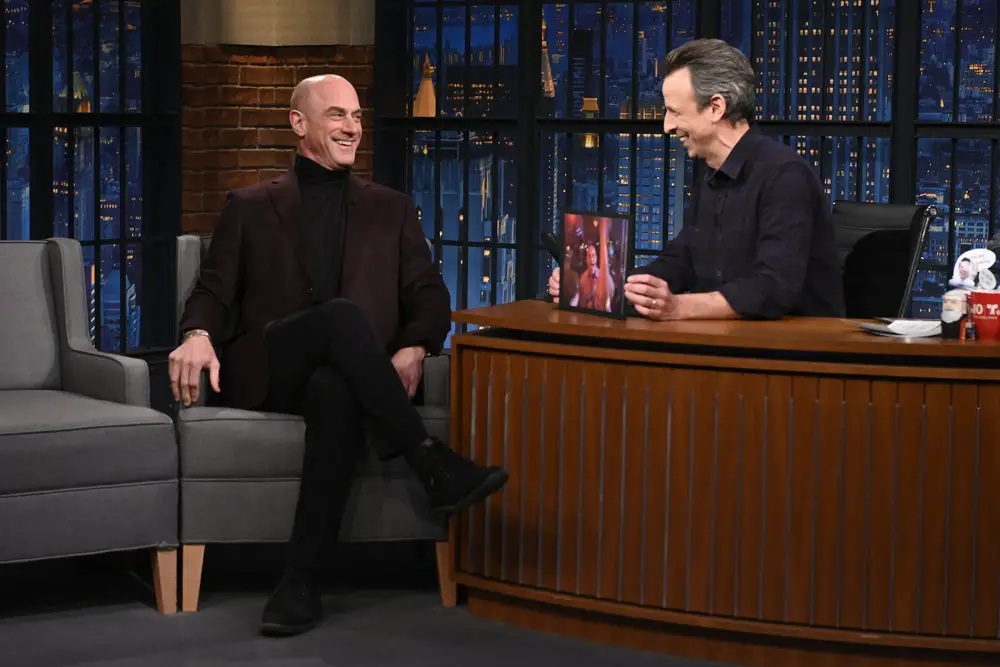 Actor Christopher Meloni during an interview with host Seth Meyers on January 30, 2023 -- (Photo by: Paula Lobo/NBC)