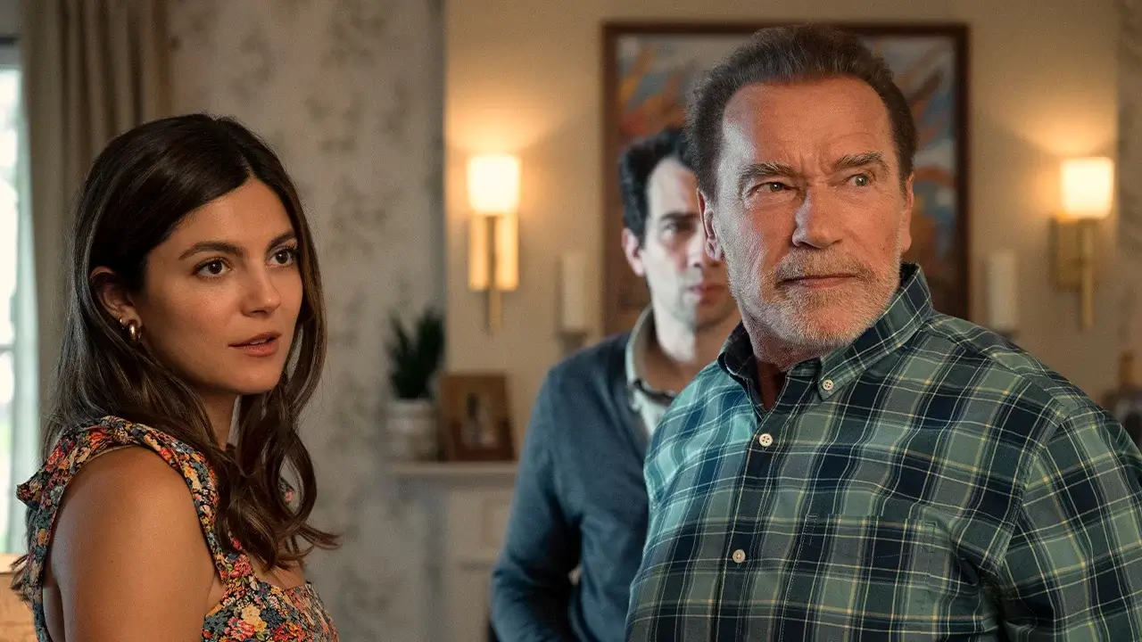 Monica Barbaro and Arnold Schwarzenegger in Netflix's Fubar
