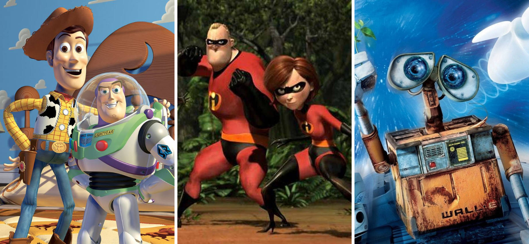 Images from Toy Story, The Incredibles, and WALL-E. Courtesy of Pixar and Disney.