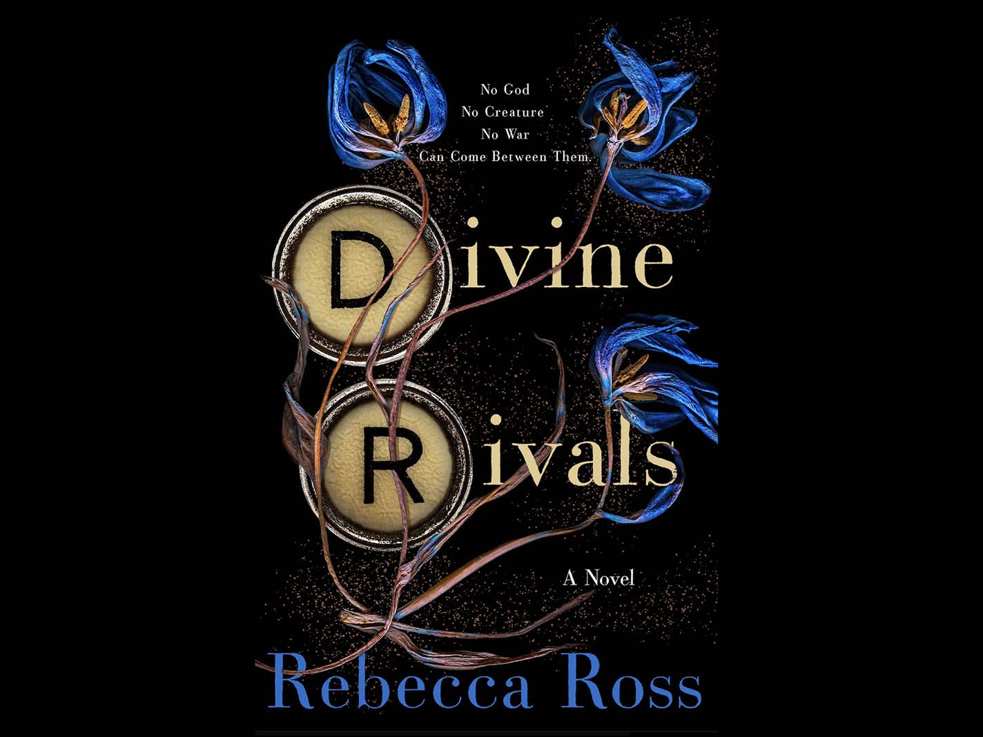 Divine Rivals by Rebecca Ross book cover featuring magical typewriter keys.