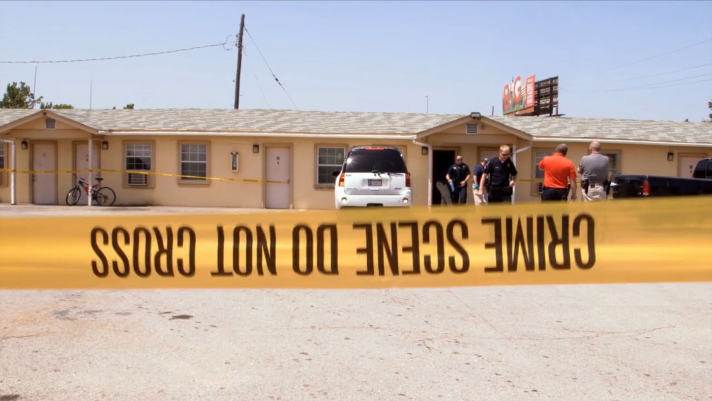 A motel crime scene from The First 48 episode Ringside Seat.