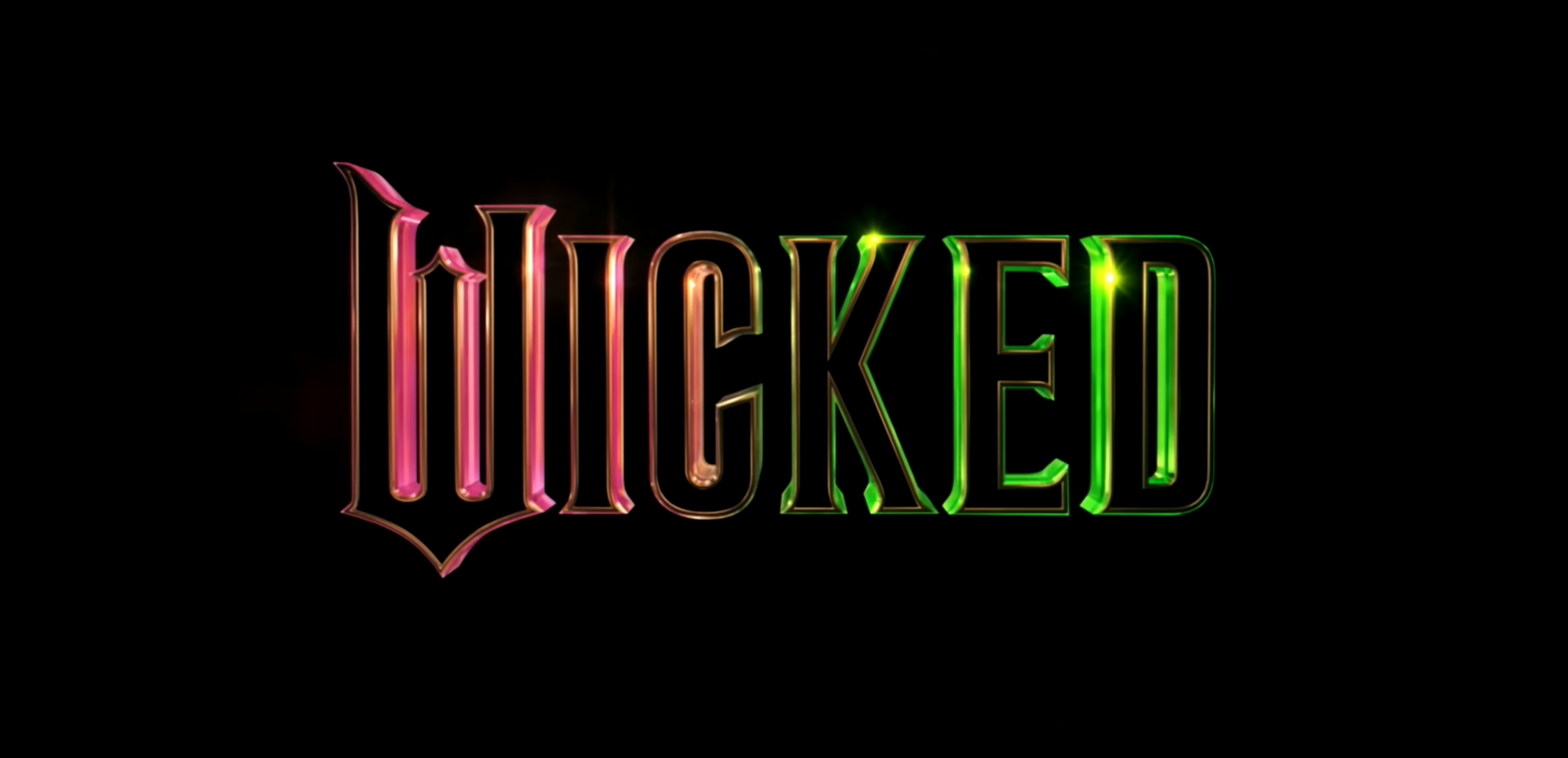 pink and green Wicked movie title card/logo