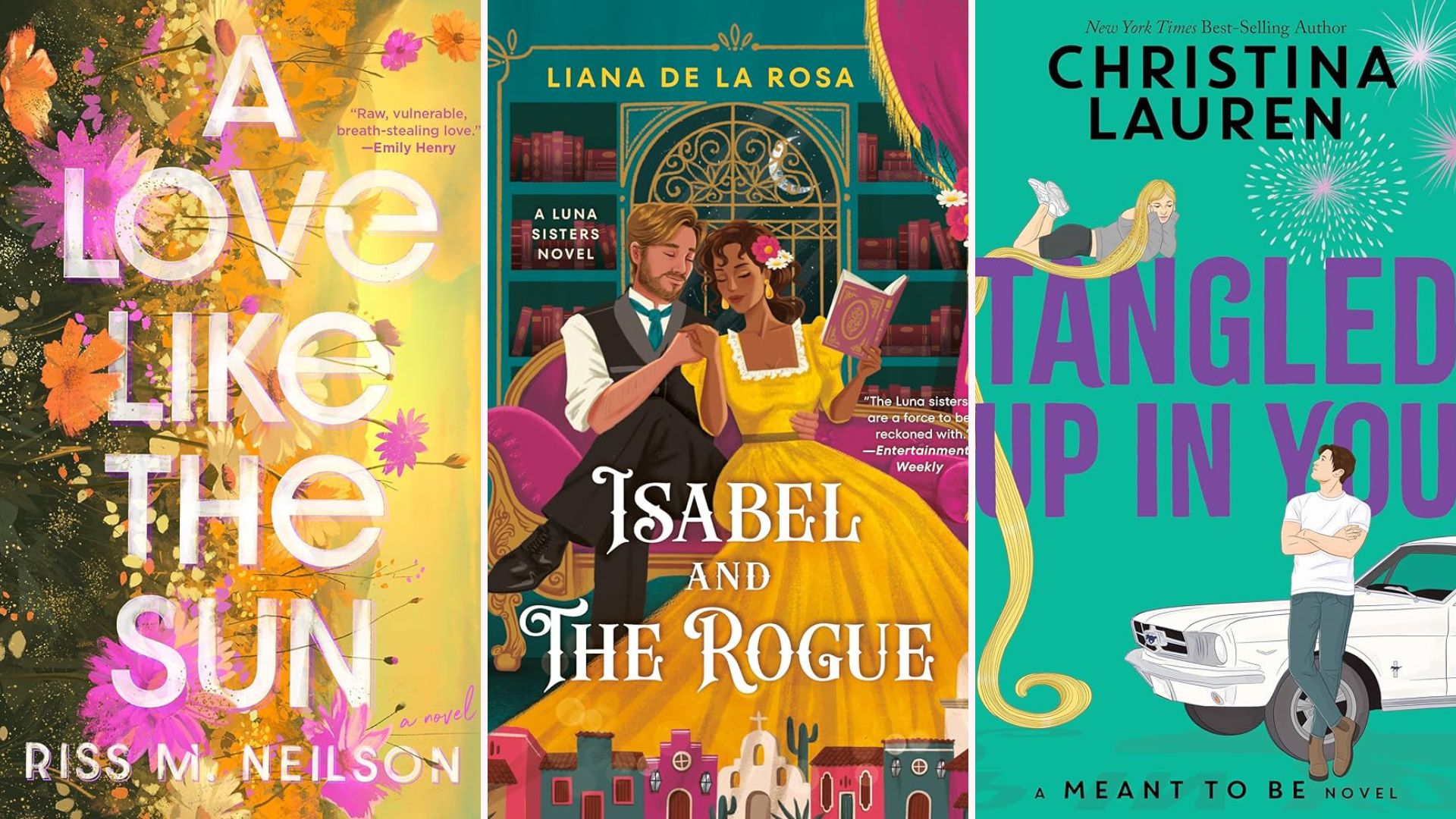 Book covers for A Love Like the Sun, Isabel and the Rogue, and Tangled Up in You