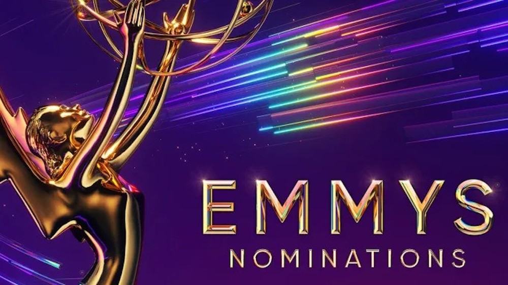 Purple banner with the gold Emmy statuette and the text "Emmys Nominations"