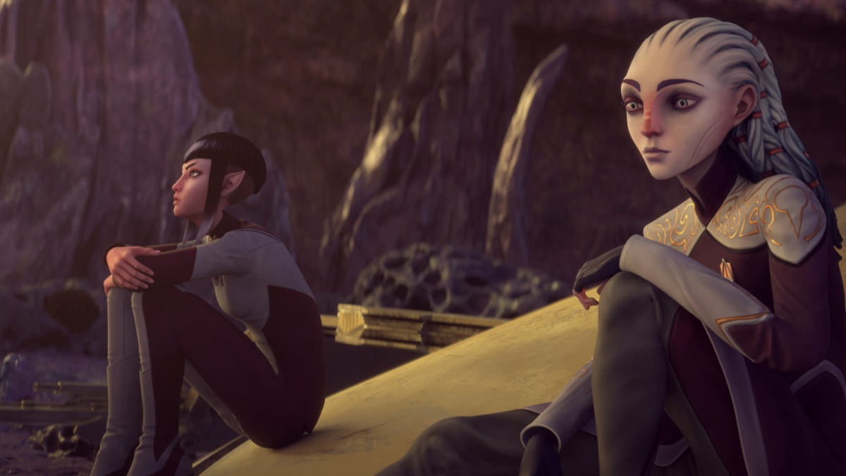 Michaela Dietz as Maj'el and Ella Purnell as Gwyndala in Star Trek: Prodigy 2x12 "The Last Flight of the Protostar, Part 2."