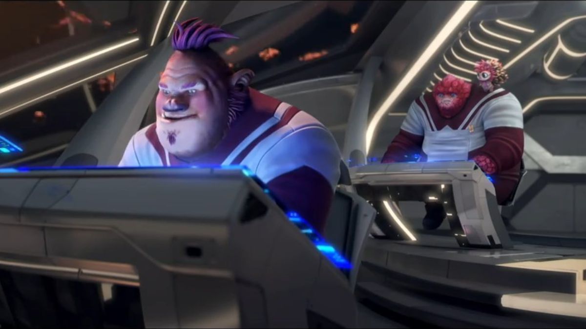 Jason Mantzoukas as Jankom, Bribble as Bribble, and Rylee Alazraqui as Rok-Tahk in Star Trek: Prodigy 2x16 "Ascension, Part 2."