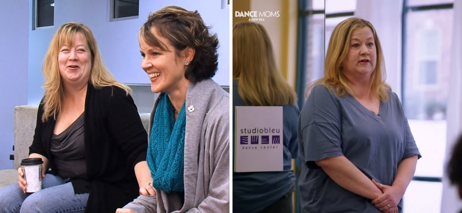 Dance Moms: A New Era is coming to Hulu. Left image: Gloria Hampton in the original series. Right image: clip from Hulu teaser.