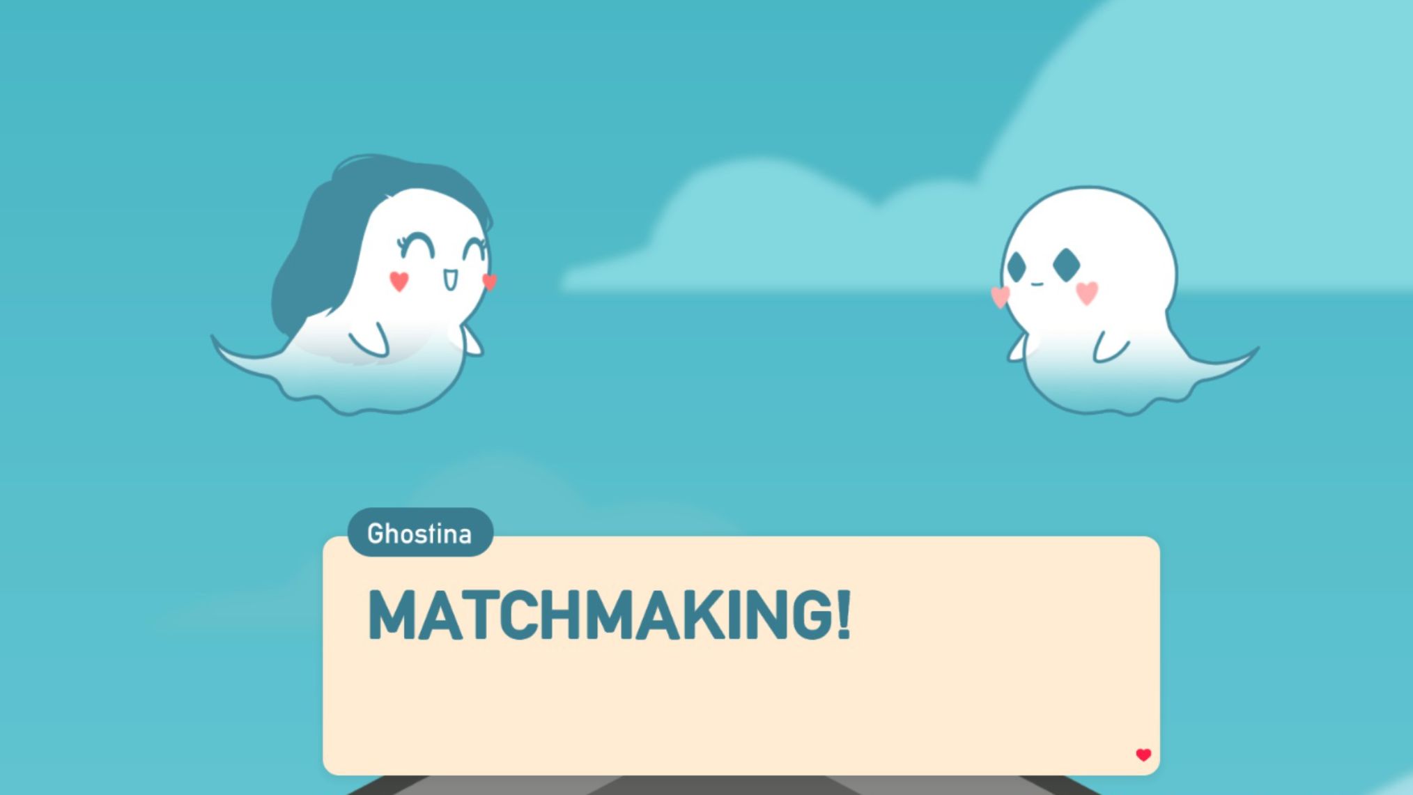 Ghostina and the new ghost with "Matchmaking!" written in a dialgou box beneath them in Love, Ghostie.