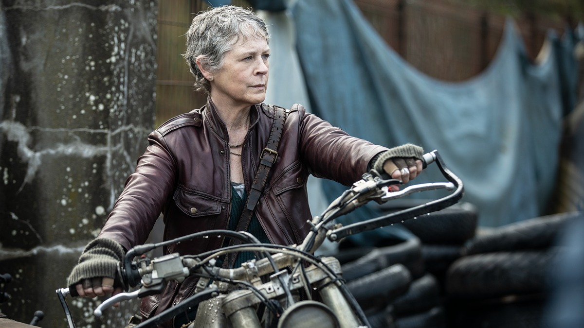 Carol riding a motorcycle in The Walking Dead: Daryl Dixon - The Book of Carol.