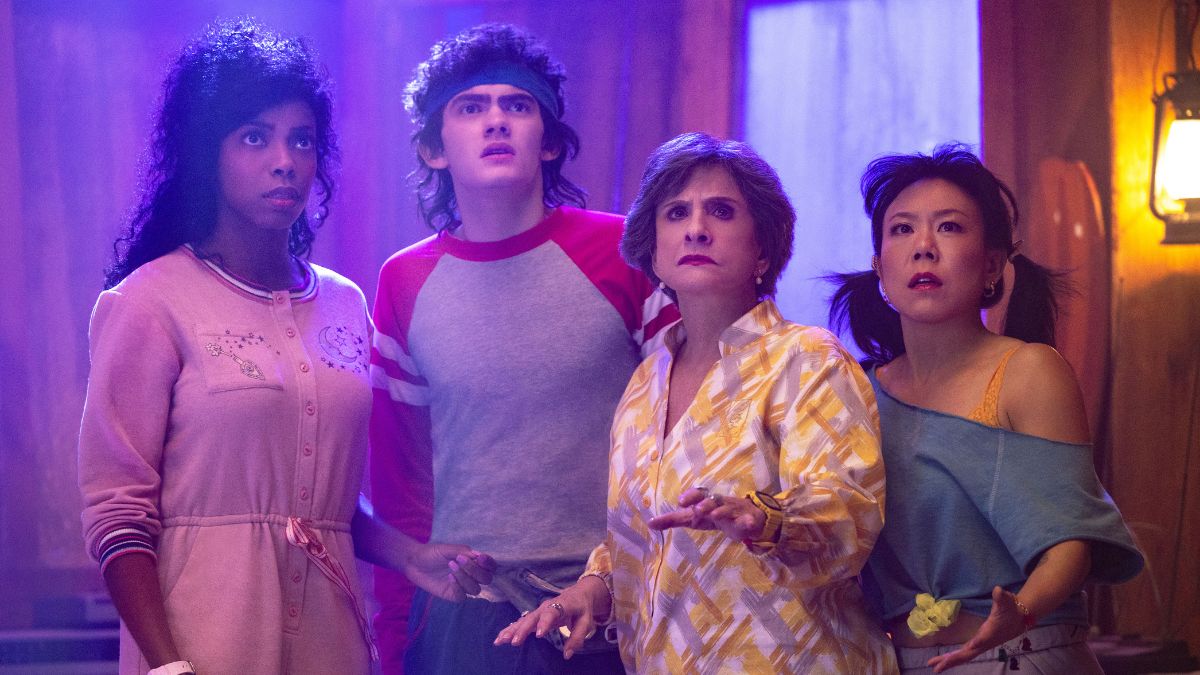 (L-R) Jennifer Kale (Sasheer Zamata), Teen (Joe Locke), Lilia Calderu (Patti LuPone) and Alice Wu-Gulliver (Ali Ahn) in Marvel Television's AGATHA ALL ALONG, exclusively on Disney+. Photo by Chuck Zlotnick. © 2024 MARVEL.