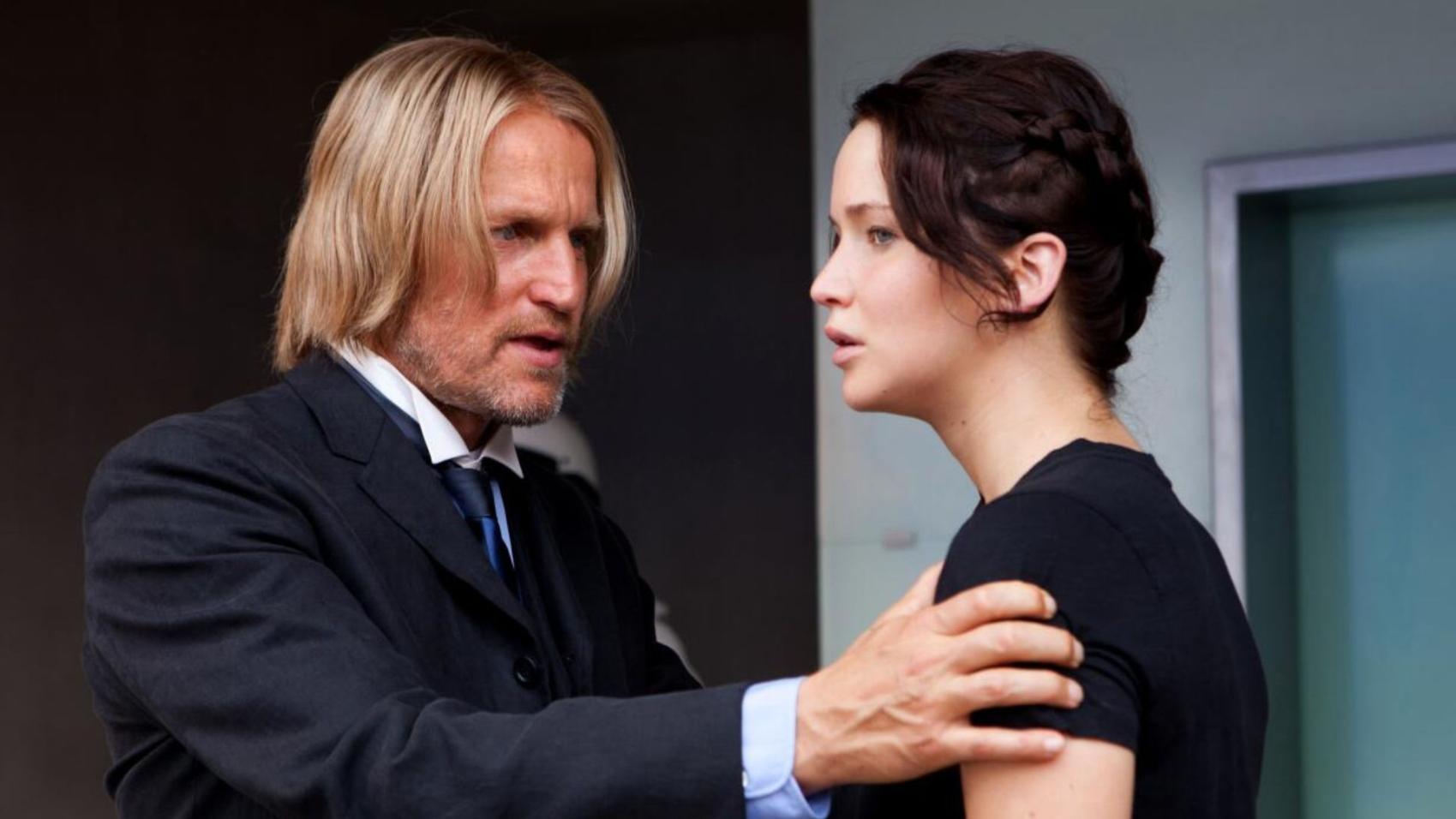 Haymitch and Katniss in The Hunger Games