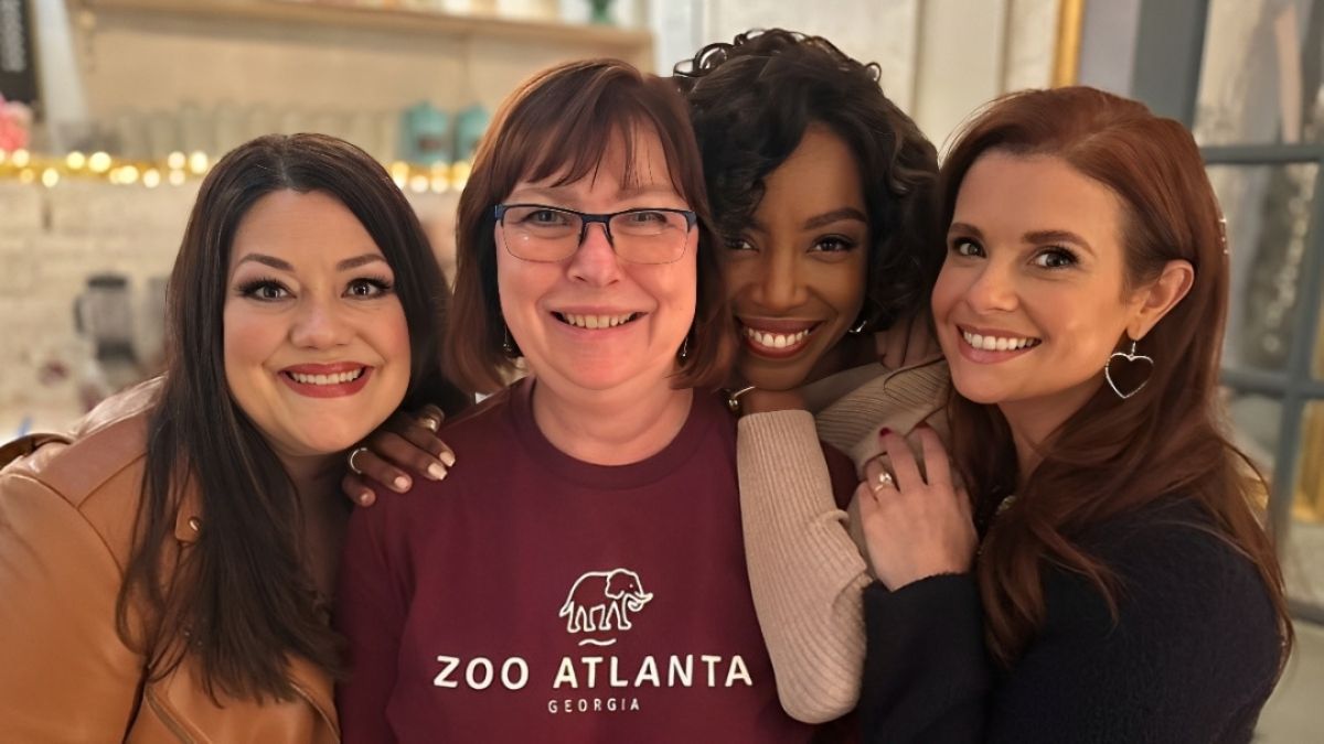 JoAnna Garcia Swisher, Brooke Elliott, and Heather Headley pose joyfully behind the scenes of Sweet Magnolias