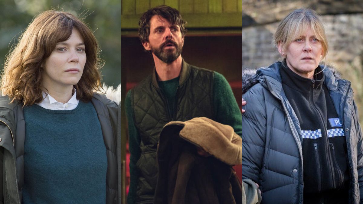 A collage of crime dramas similar to Dept. Q, including Marcella, and Happy Valley