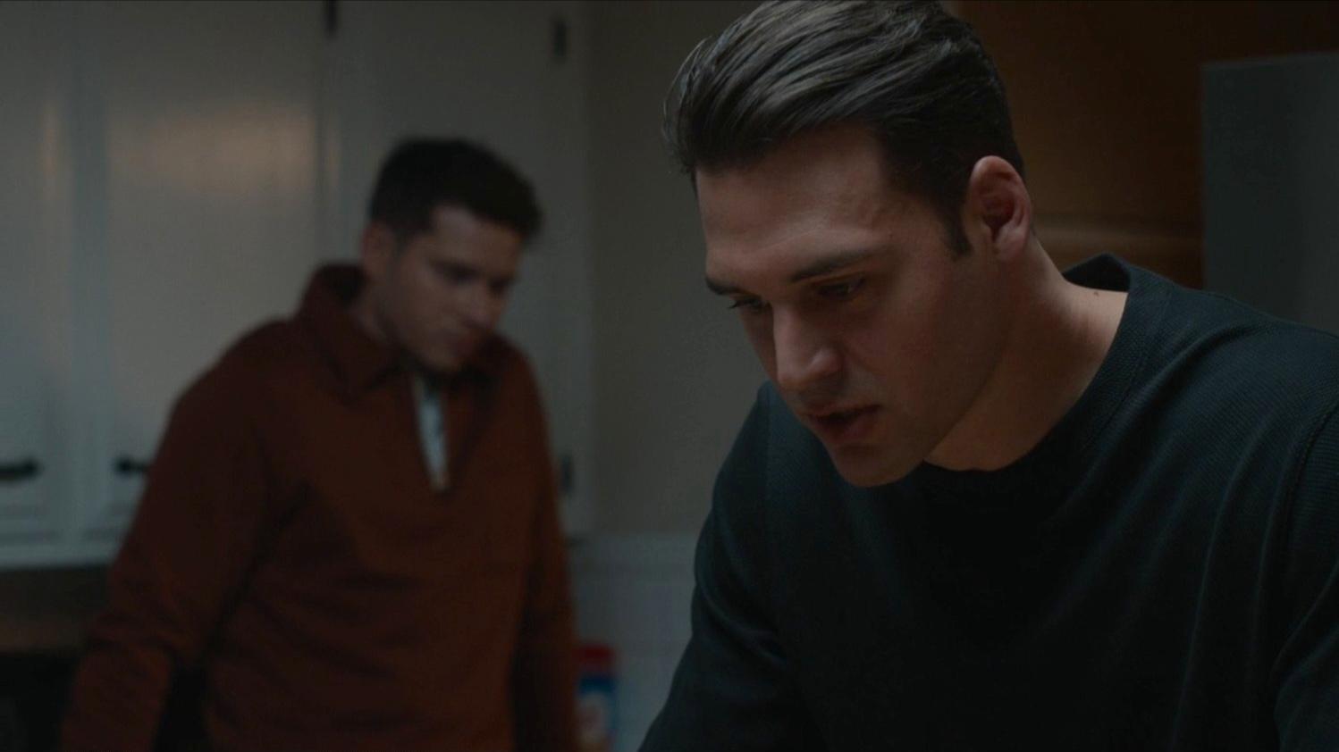 Buck and Eddie during kitchen fight in 9-1-1 Season 8 Episode 17