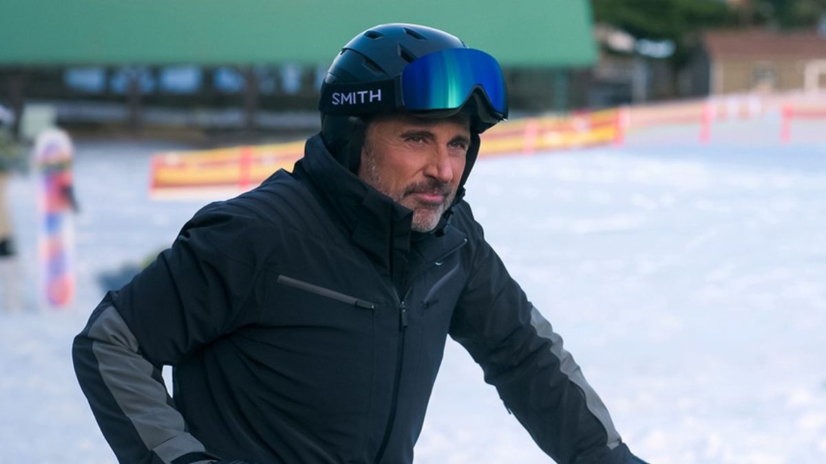 Steve Carell wearing ski gear at Mount Peter in The Four Seasons Netflix series