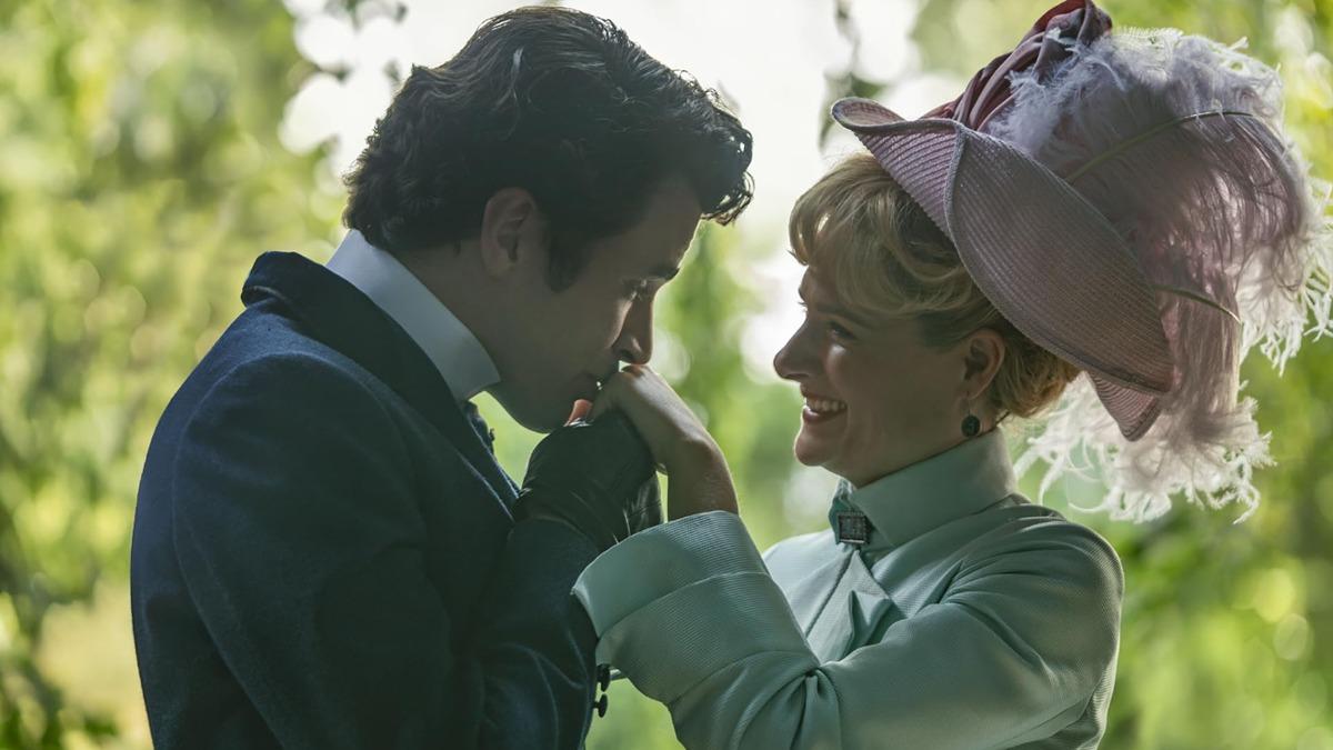 Harry Richardson as Larry and Louisa Jacobson as Marian in The Gilded Age season 3. Courtesy of HBO.