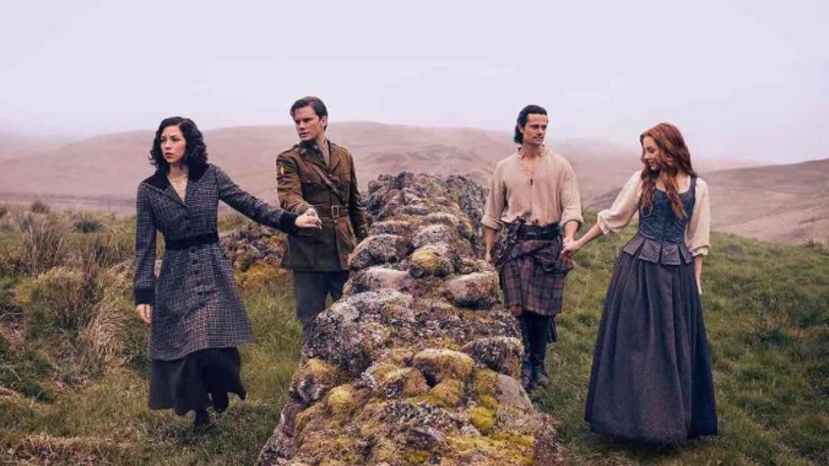 Outlander: Blood of my Blood. Hermione Corfield (Julia Moriston), Jeremy Irvine (Henry Beauchamp), Jamie Roy (Brian Fraser), Harriet Slater (Ellen MacKenzie)