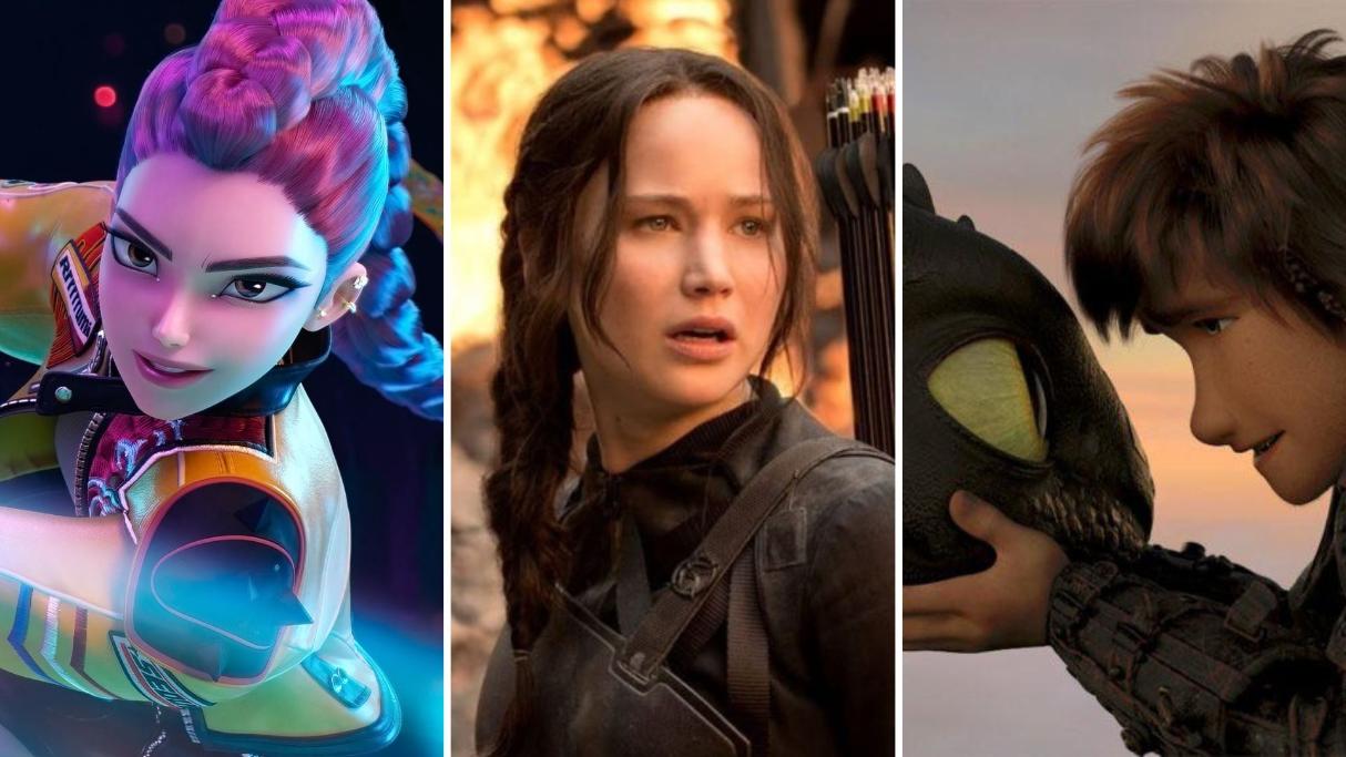 KPop Demon Hunters, The Hunger Games, and How to Train Your Dragon collage for post about Beyonce mashup of "Tyrant" and "All Night"