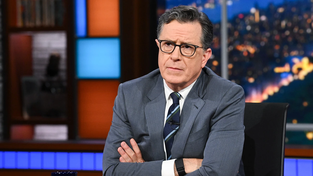 The Late Show with Stephen Colbert during Wednesday’s June 25, 2025 show. Photo: Scott Kowalchyk ©2025 CBS Broadcasting Inc. All Rights Reserved.