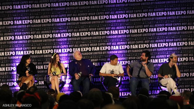 Mae Whitman, Michaela Jill Murphy, Greg Baldwin, Dante Basco, Jack De Sena and Zach Tyler Eisen during a panel for "Avatar: The Last Airbender" at FAN EXPO Chicago 2025 | Photo by Ashley Wijangco