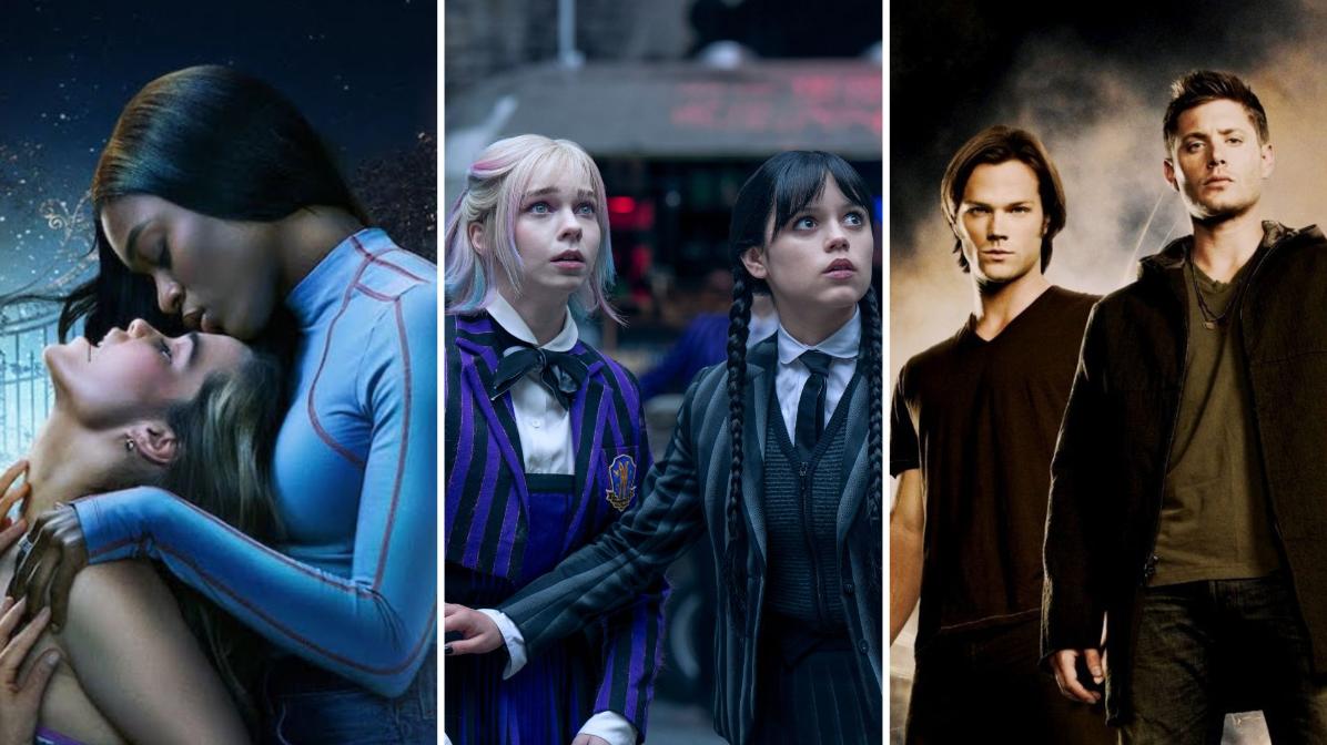 First Kill, Wednesday, and Supernatural collage