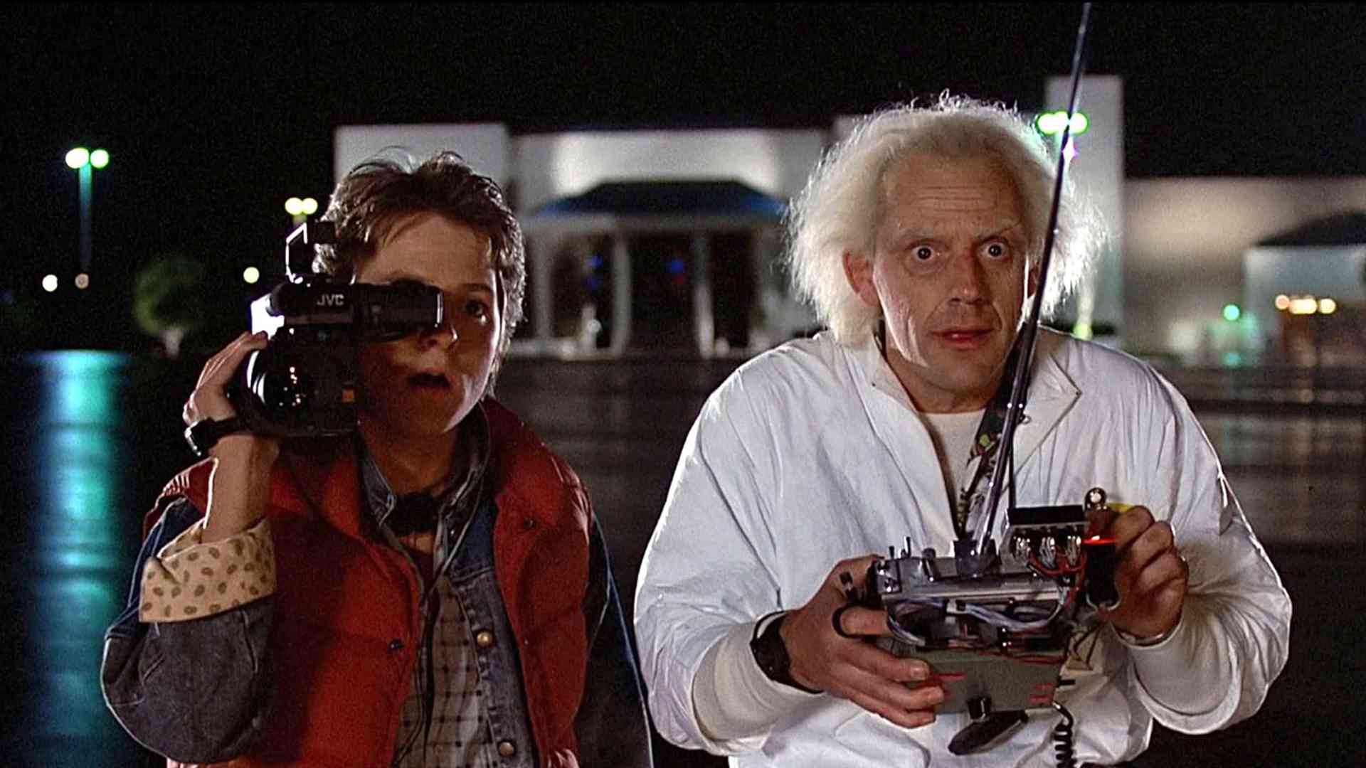 Michael J. Fox and Christopher Lloyd in Back to the Future. Courtesy of Universal.