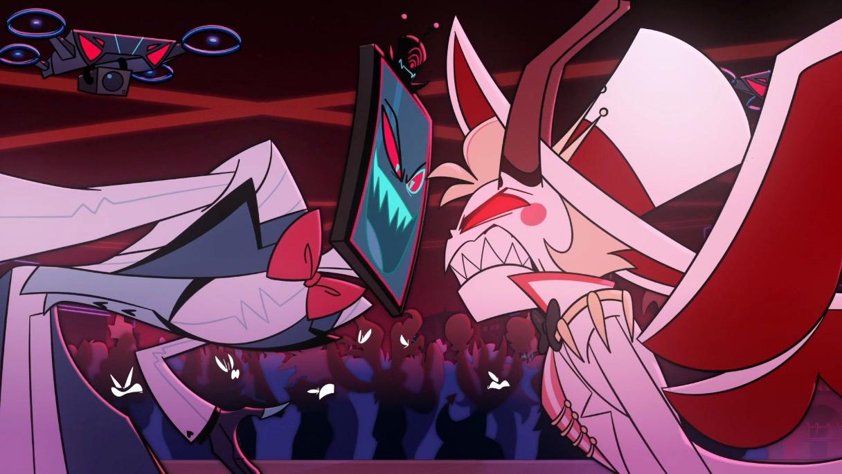 Vox and Lucifer in Hazbin Hotel Season 2 Episode 5