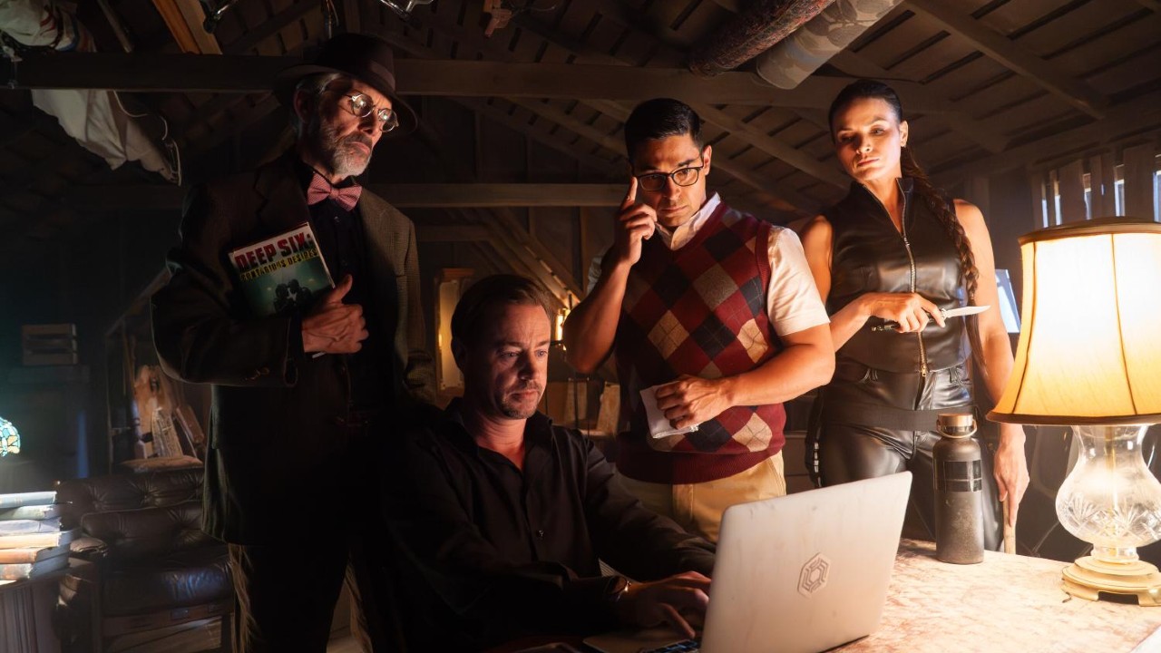 NCIS Season 23, Episode 6 - Mcgee on a computer, with Parker, Torres and Knight playing his characters