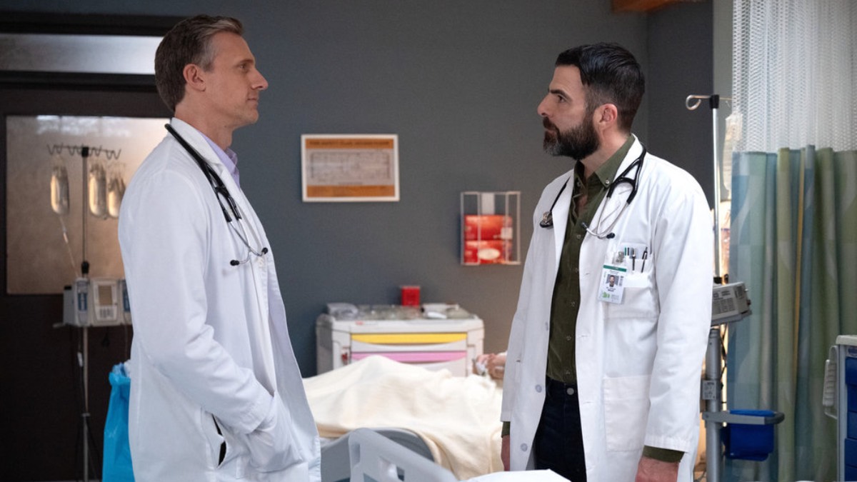 BRILLIANT MINDS -- "The One That Got Away" Episode 207 -- Pictured: (l-r) Teddy Sears as Dr. Josh Nichols, Zachary Quinto as Dr. Oliver Wolf -- (Photo by: Pief Weyman/NBC)