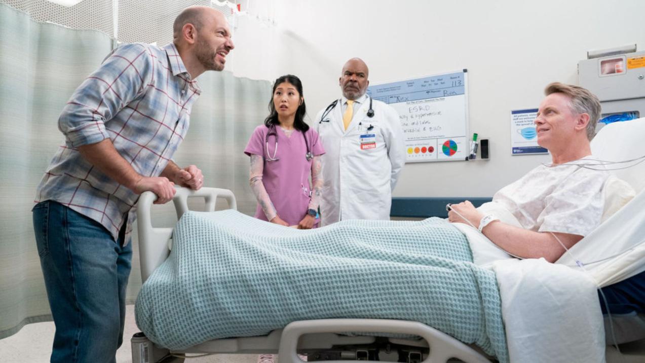 ST. DENIS MEDICAL -- "No Wonder His Kidney Wants Out" Episode 207 -- Pictured: (l-r) Paul Scheer as Ruben, Kahyun Kim as Serena, David Alan Grier as Dr. Ron, David Hornsby as Harry -- (Photo by: Justin Lubin/NBC)
