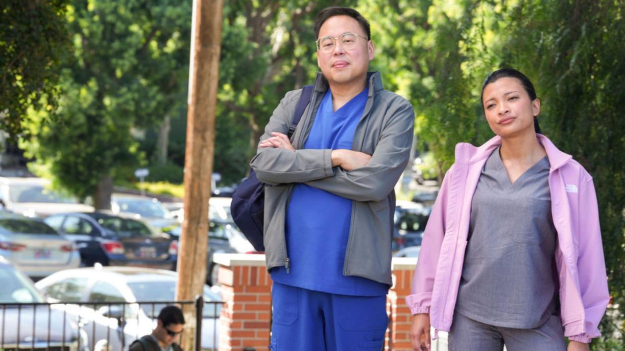 ST. DENIS MEDICAL -- "A Waste of Time and Marble" Episode 208 -- Pictured: (l-r) Nico Santos as Rene, Yssamei Panganiban as Sharice -- (Photo by: Chris Haston/NBC)