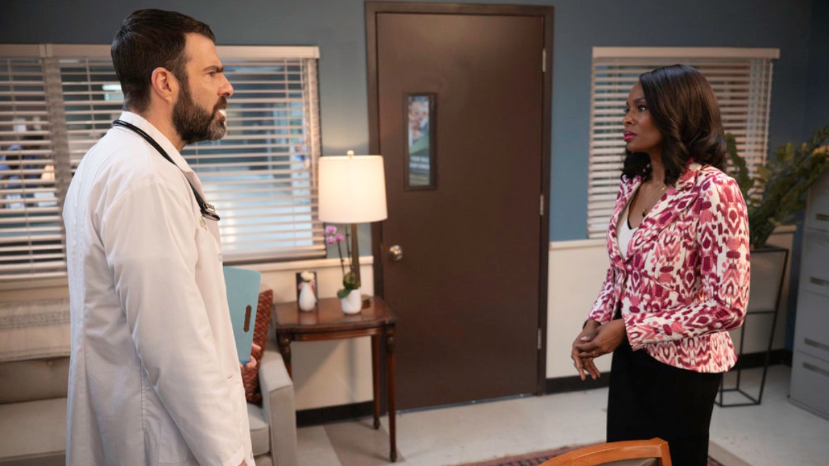BRILLIANT MINDS -- "The Rabbit Hole" Episode 213 -- Pictured: (l-r) Zachary Quinto as Dr. Oliver Wolf, Tamberla Perry as Dr. Carol Pierce -- (Photo by: Pief Weyman/NBC)