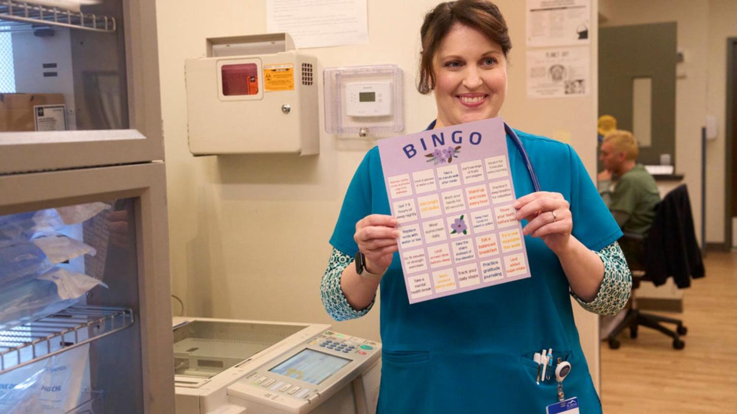 ST. DENIS MEDICAL -- "Senior Health Fair" Episode 211 -- Pictured: Allison Tolman as Alex -- (Photo by: Greg Gayne/NBC)