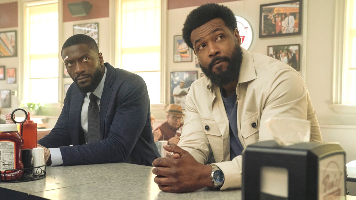 Aldis Hodge as Alex Cross and Isaiah Mustafa as John Sampson in Cross season 2. (Photo Credit: Ian Watson/Courtesy of Prime Video.)