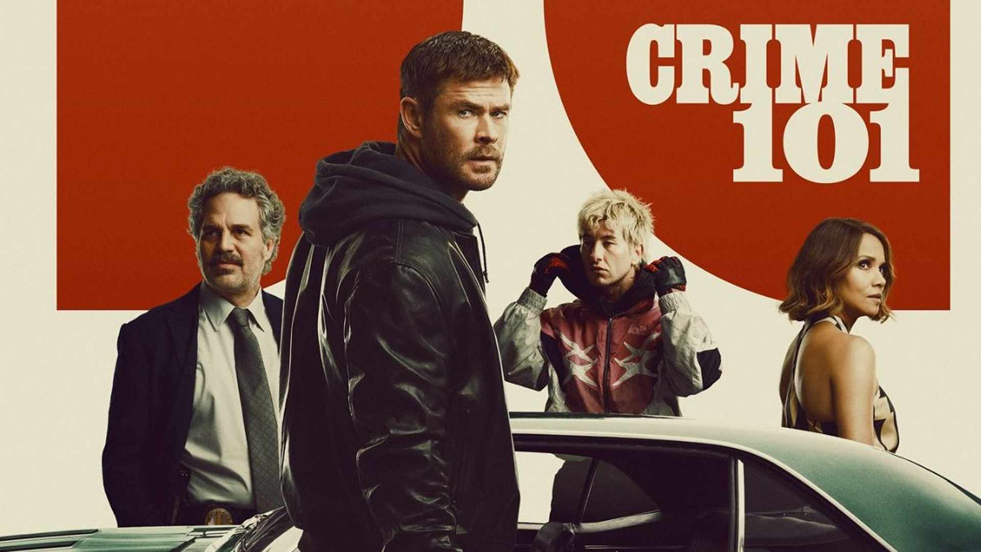 Mark Ruffalo, Chris Hemsworth, Barry Keoghan and Halle Berry in Crime 101. Courtesy of Amazon MGM Studios.