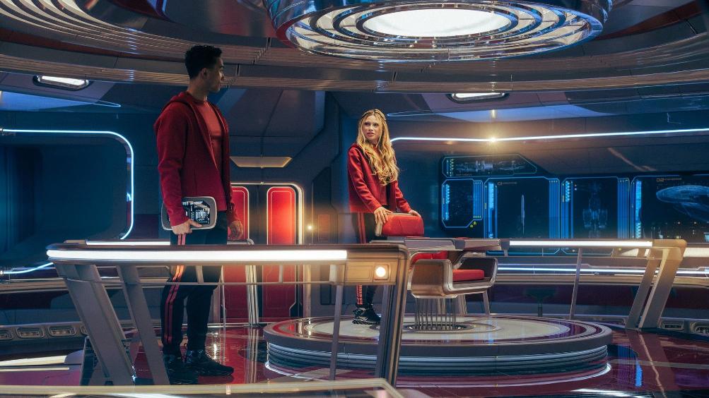 Sandro Rosta as Caleb and Bella Shepard as Genesis in Star Trek: Starfleet Academy season 1 episode 7 "Ko'Zeine."