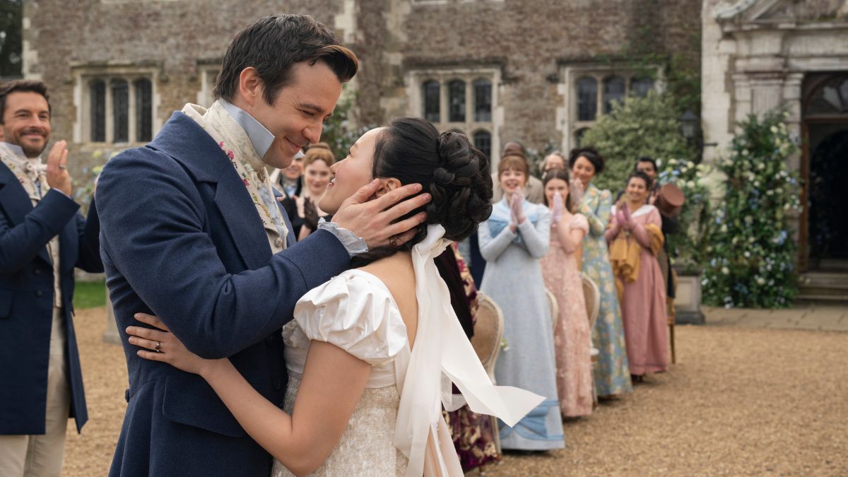 Bridgerton Season 4, Episode 8, "Dance in the Country" - Jonathan Bailey as Anthony Bridgerton, Luke Thompson as Benedict Bridgerton, Yerin Ha as Sophie Baek