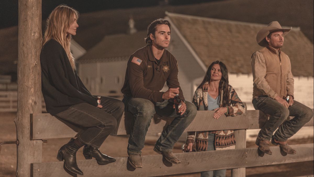 Beau Garrett as Abby Reese, Ben Schnetzer as Van Davis, Danielle Vasinova as Kestrel Harris and Kevin Zegers as Cade Harris in The Madison season 1 episode 3. (Photo Credit: Courtesy of Paramount+.)