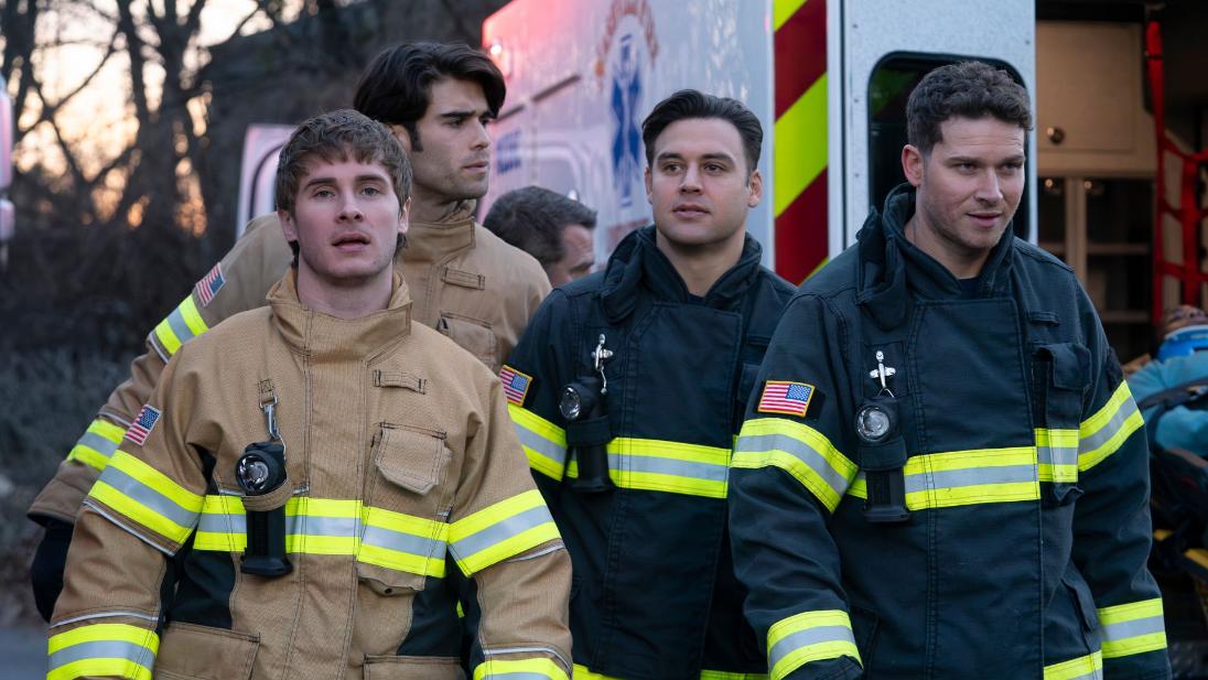 9-1-1: NASHVILLE – “Spirit of the Games” – Buck and Eddie head to Nashville for the firefighter games. Tensions rise as Ryan and Don show their competitive sides. When Don injures his hand, Blue is forced to step into the competition for him. THURSDAY, MARCH 5 (9:00-10:00 p.m. EST) on ABC. (Disney/Jake Giles Netter) MICHAEL PROVOST, HUNTER MCVEY, RYAN GUZMAN, OLIVER STARK