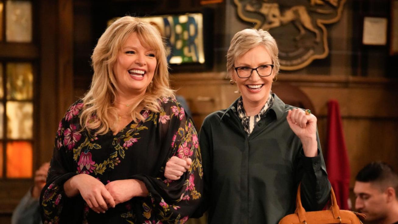 HAPPY'S PLACE -- "A New Chapter" Episode 214 -- Pictured: (l-r) Melissa Peterman as Gabby, Jane Lynch as Val -- (Photo by: Casey Durkin/NBC)
