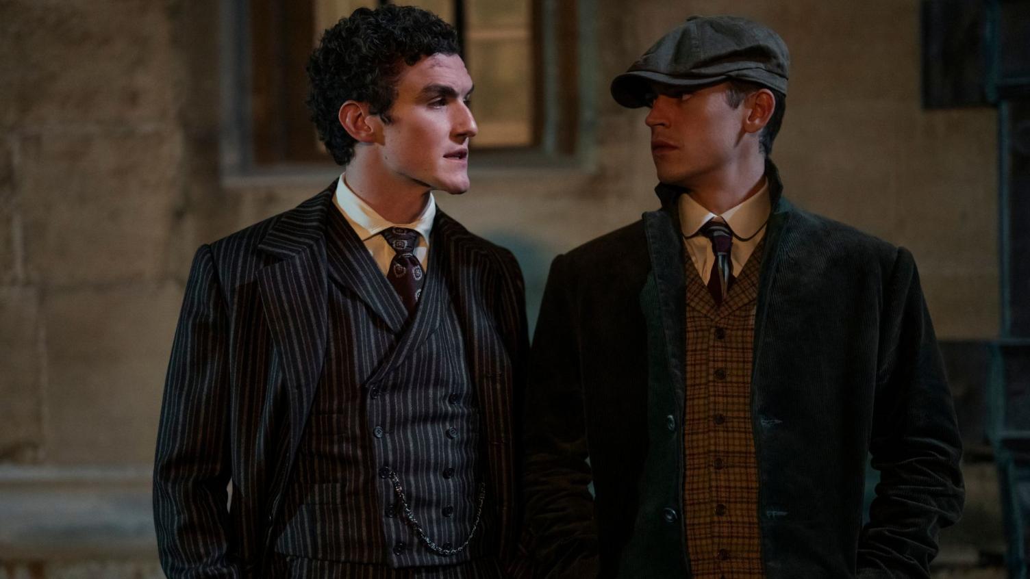 Dónal Finn as James Moriarty & Hero Fiennes Tiffin as Sherlock Holmes. Young Sherlock. Courtesy of Prime Video.