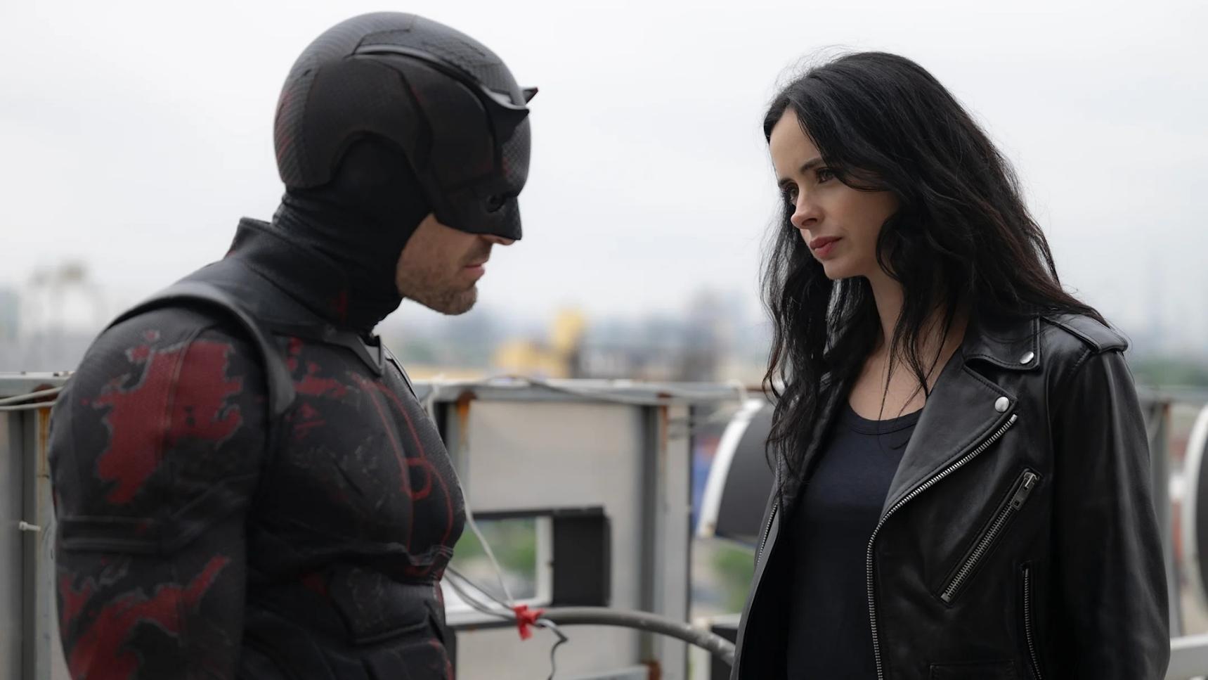 Matt Murdock/Daredevil (Charlie Cox) and Jessica Jones (Krysten Ritter) in Marvel Television's DAREDEVIL: BORN AGAIN SEASON 2, exclusively on Disney+. Photo by Jojo Whilden. © 2026 MARVEL.