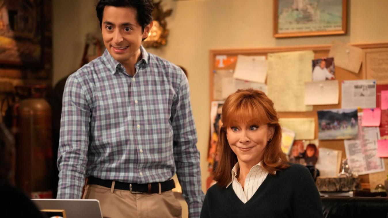 HAPPY'S PLACE -- "AI-AI-No" Episode 216 -- Pictured: (l-r) Pablo Castelblanco as Steve, Reba McEntire as Bobbie -- (Photo by: Casey Durkin/NBC)
