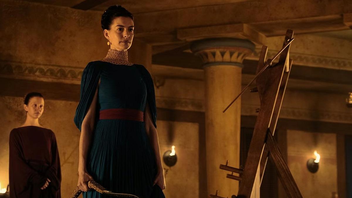 Mia Goth and Anne Hathaway in The Odyssey. Courtesy of Universal.