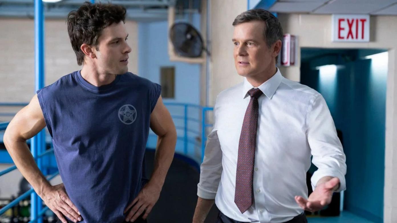 LINE OF FIRE -- "There are Two Wolves" Episode 103 -- Pictured: (l-r) Tommy O'Brien as Mike Jr. "Micah" Hollingsworth Jr., Peter Krause as Mike Hollingsworth -- (Photo by: Ralph Bavaro/NBC)